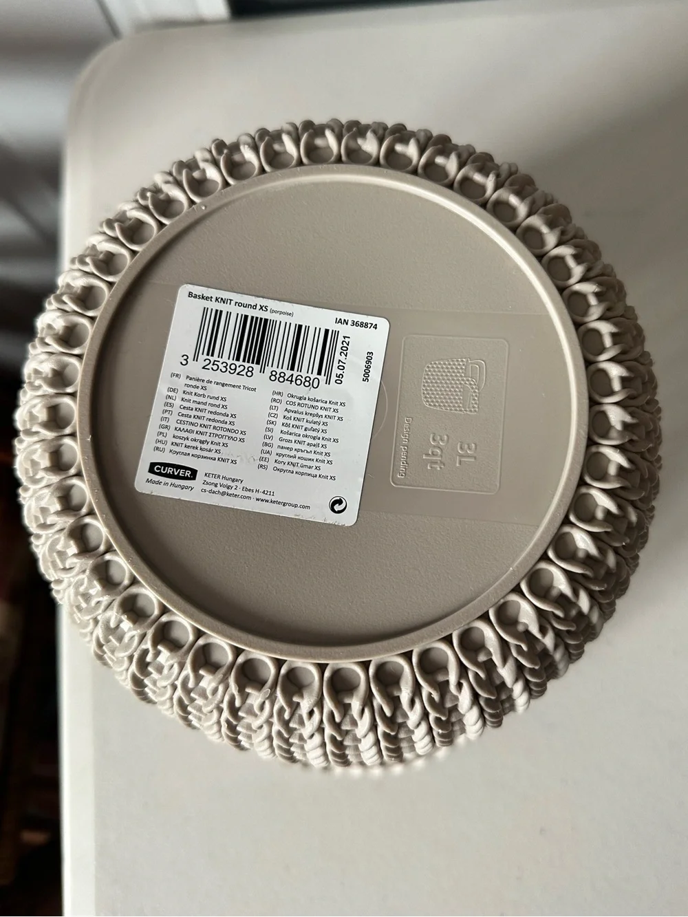Curvers 3.0 Qt. Knit Round X-Small Storage Basket Set in Taupe